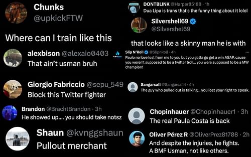 Fans react to Paulo Costa's trolling on X.