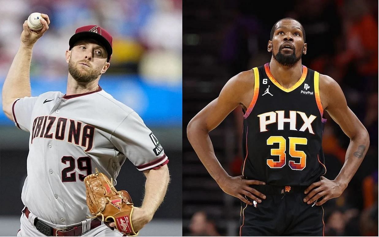 Kevin Durant (R) is happy and excited that the Arizona Diamondbacks pulled even with the Texas Rangers in Game Two of the MLB World Series on Saturday.