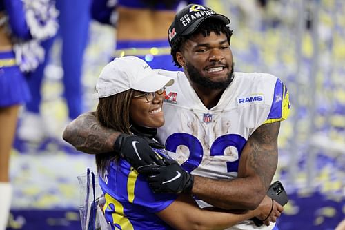 Cam Akers celebrates Super Bowl LVI victory - Los Angeles Rams v Cincinnati Bengals