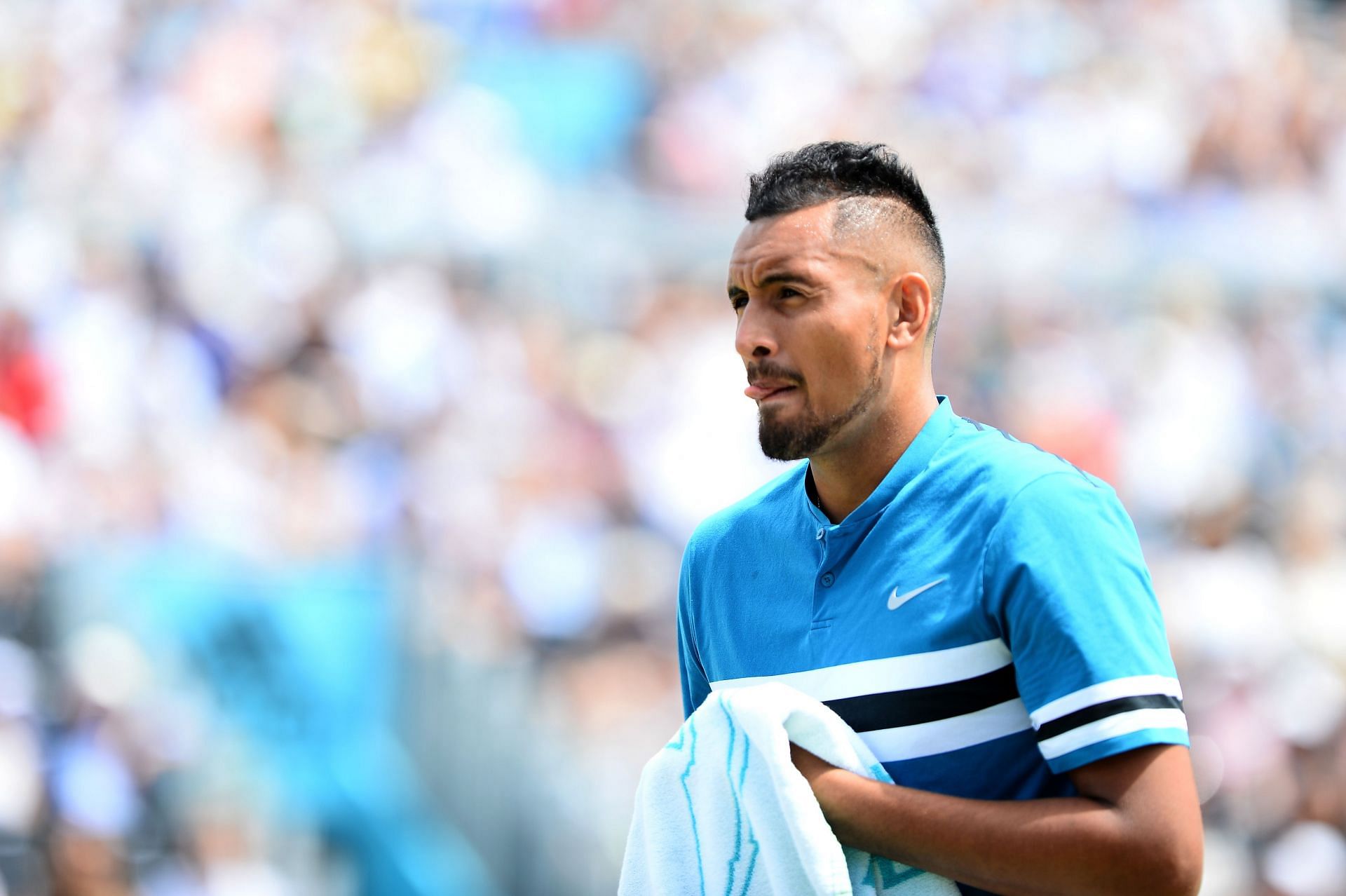 Nick Kyrgios pictured at the 2018 Queen&#039;s Club Championships