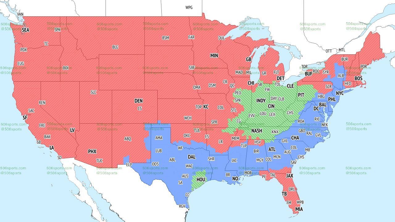 CBS TV Coverage Map (early games). Credit: 506Sports