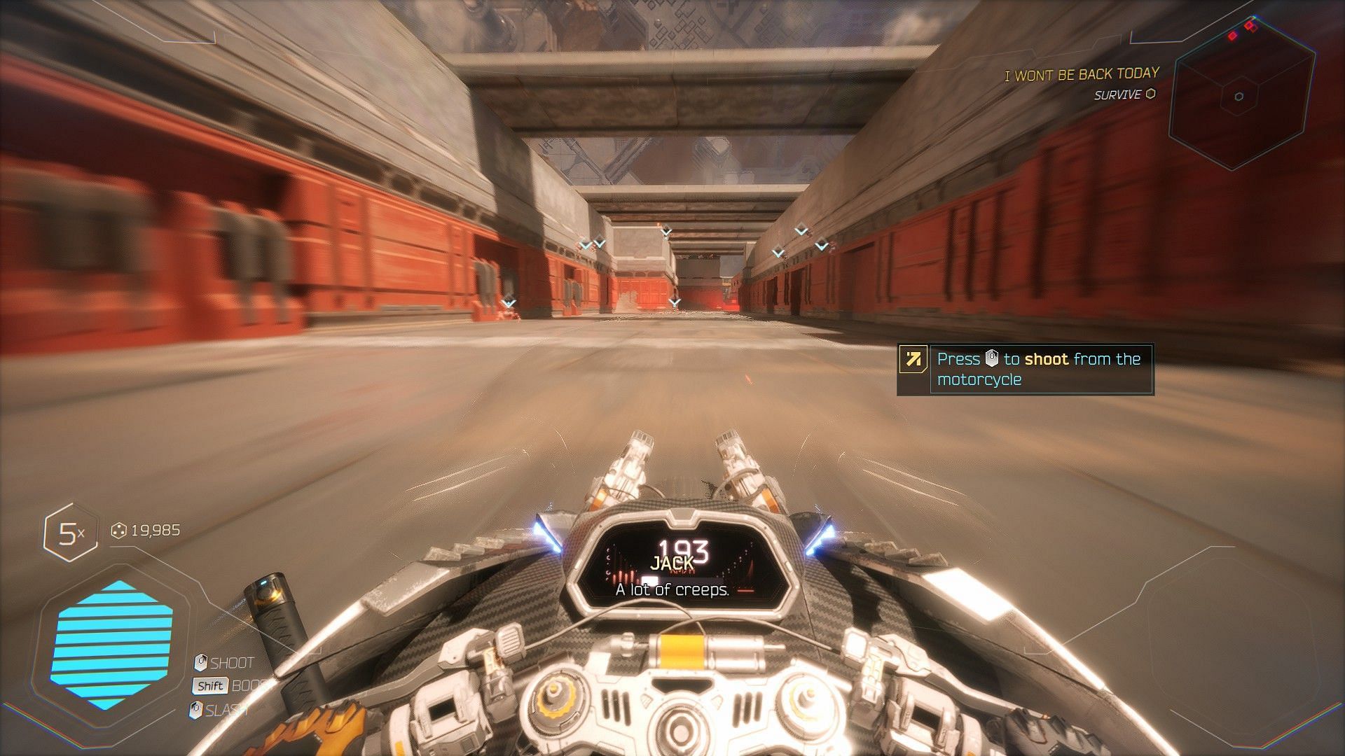 The bike sections are as challenging as they are fun (Screenshot via Ghostrunner 2)