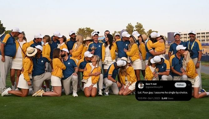 “I assume he single by choice” - Fans share laughs as Viktor Hovland stands solo amid Team Europe's and WAGs at Ryder Cup celebration