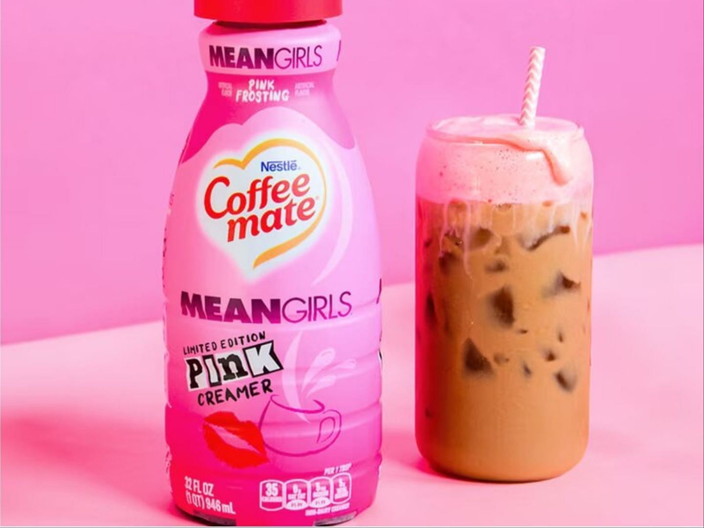 Coffee Mate&#039;s Mean Girls pink frosted creamer to hit the shelves next January. (Image via Coffee Mate)