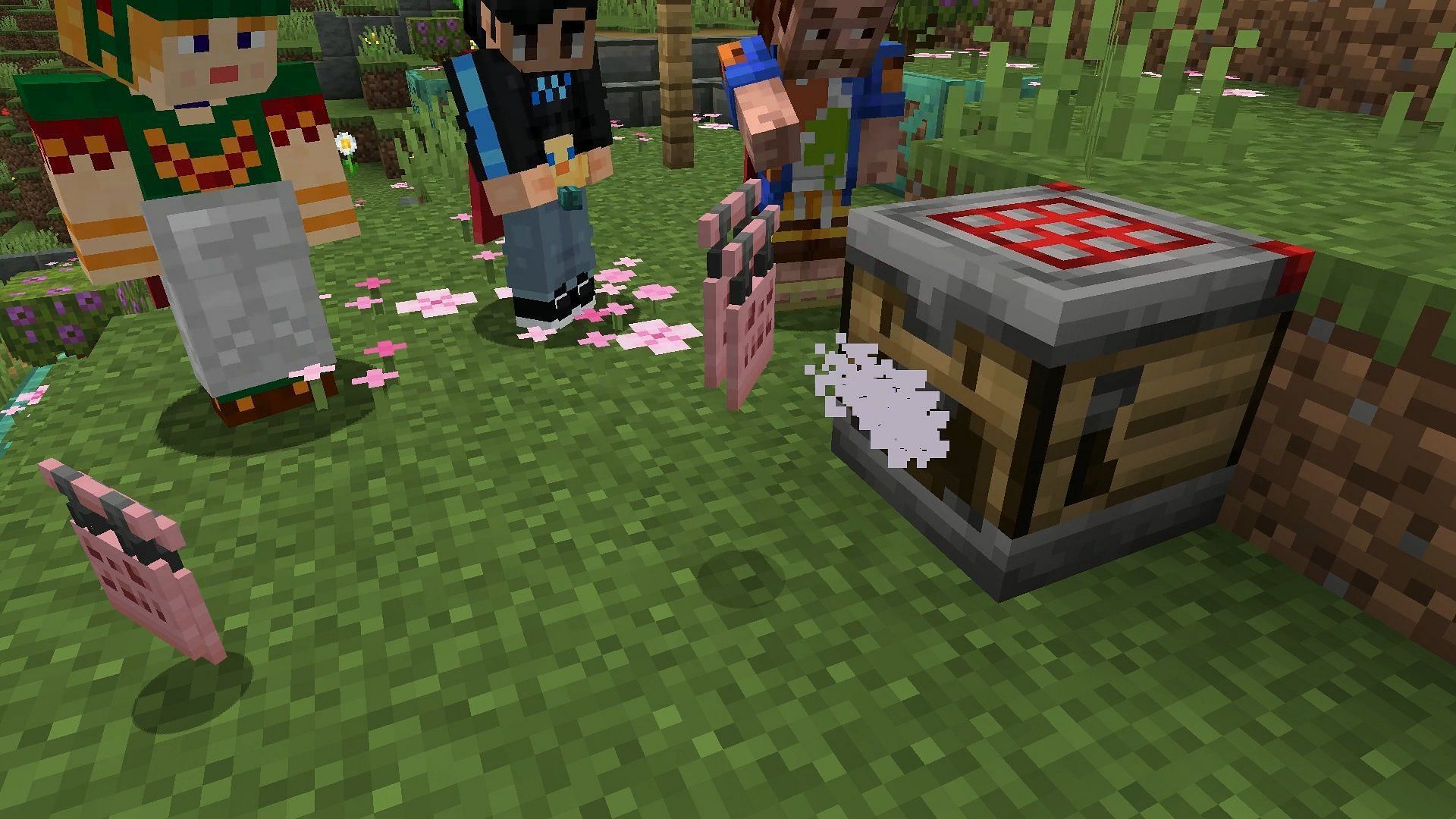 The crafter creates multiple hanging signs based on a recipe set by the player (Image via Mojang)