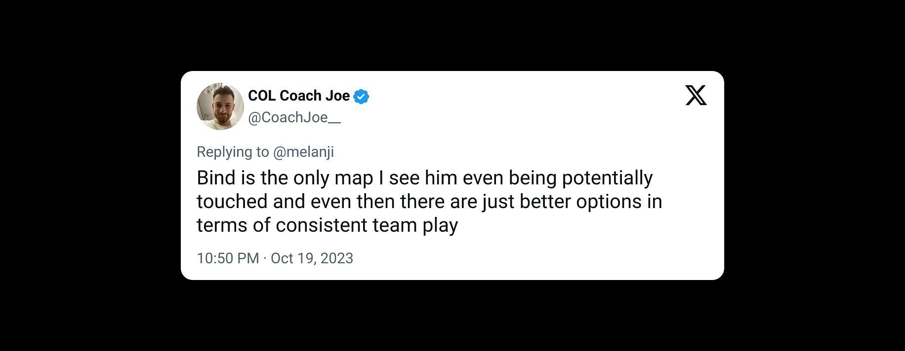 Response from COL Coach Joe on X .(Image via x.com/@CoachJoe__)
