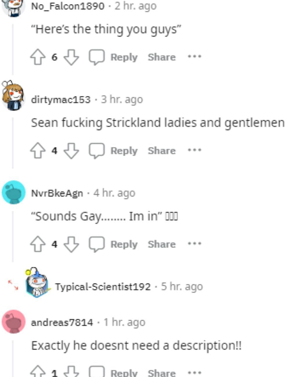 Reddit users comment on Strickland