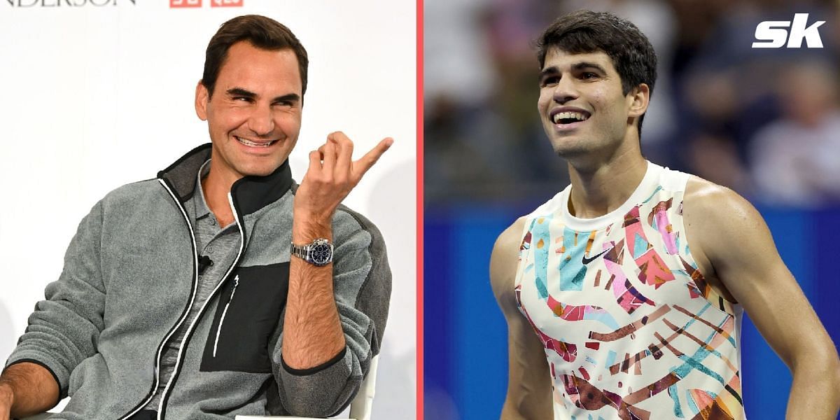 Roger Federer (L) and Carlos Alcaraz (R)