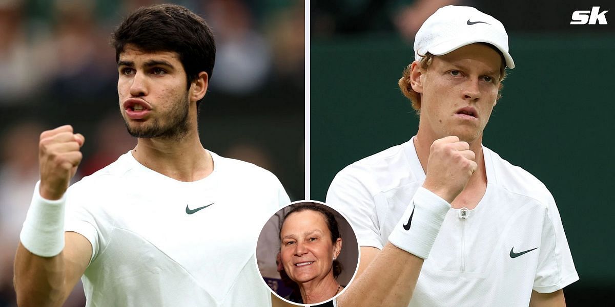 Carlos Alcaraz (L) &amp; Jannik Sinner; Pam Shriver (inset)