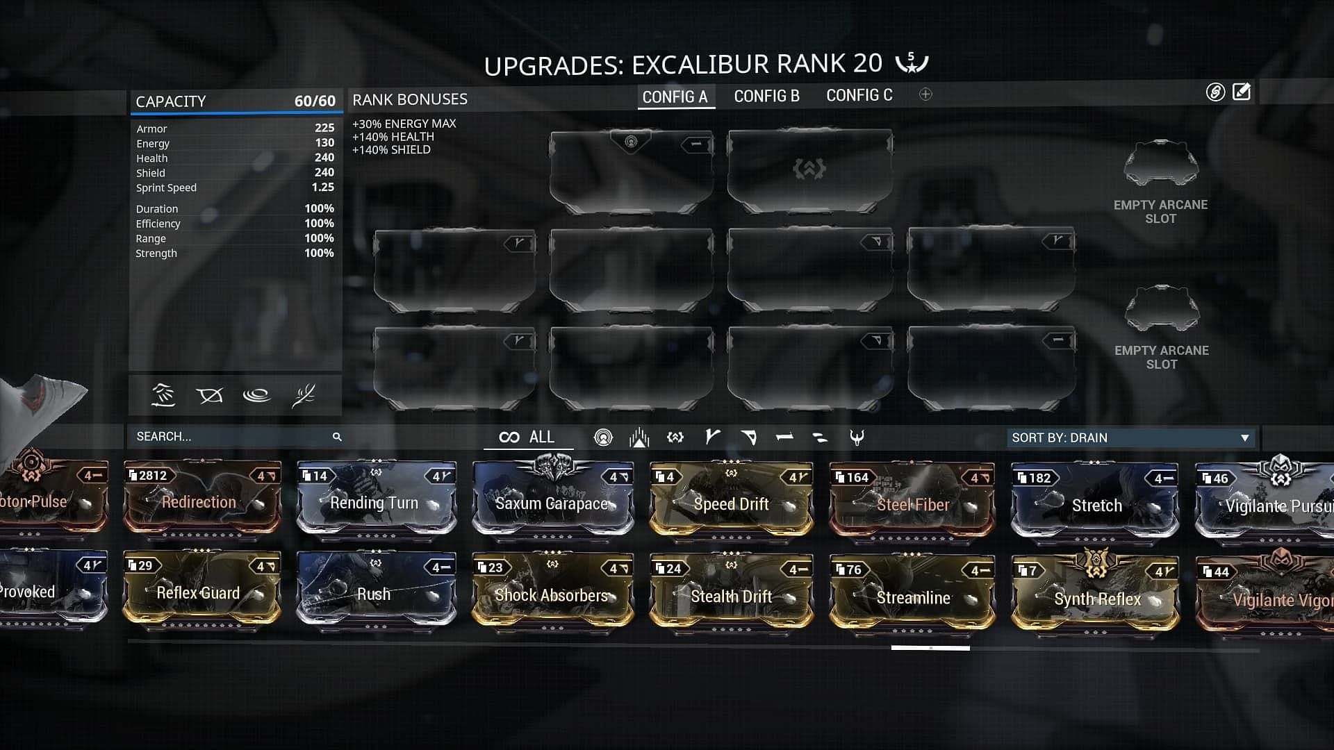 Countless mods and customization options in Warframe (Image via Digital Extremes)