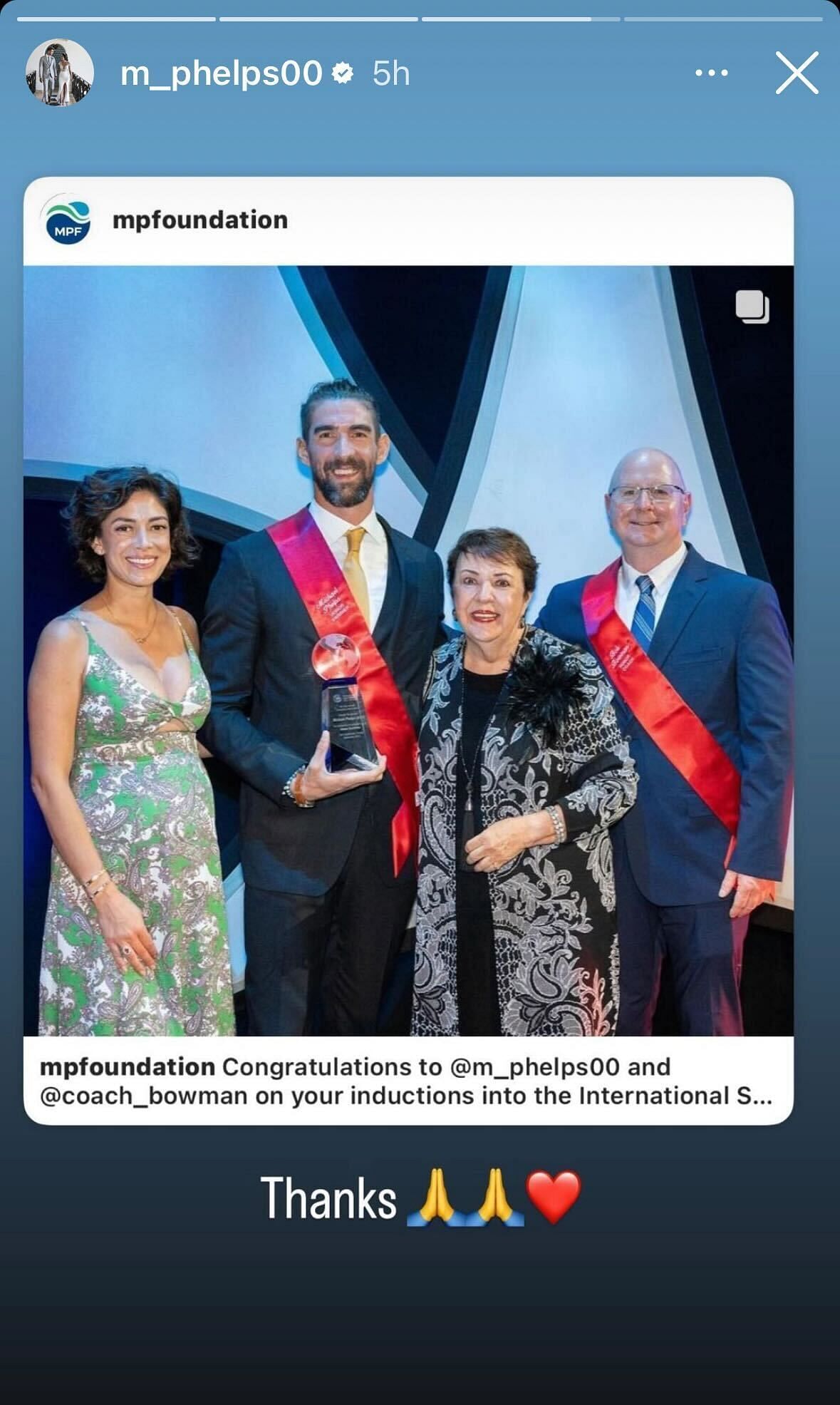 Michael Phelps shared a picture of himself and coach Bob Bowman after their names were inducted into the International Swimming Hall of Fame.