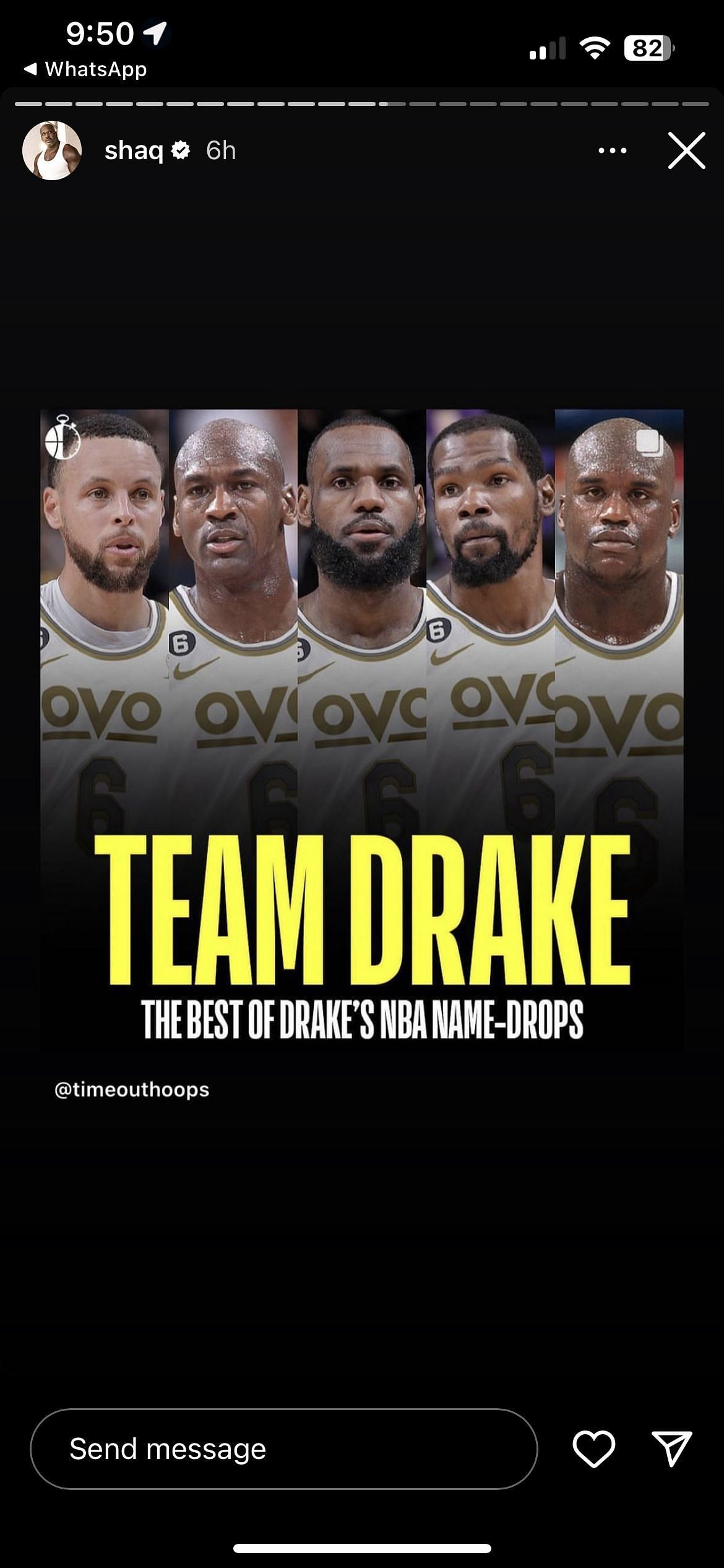 Shaquille O&#039;Neal posted this NBA all-time top five on his IG story.