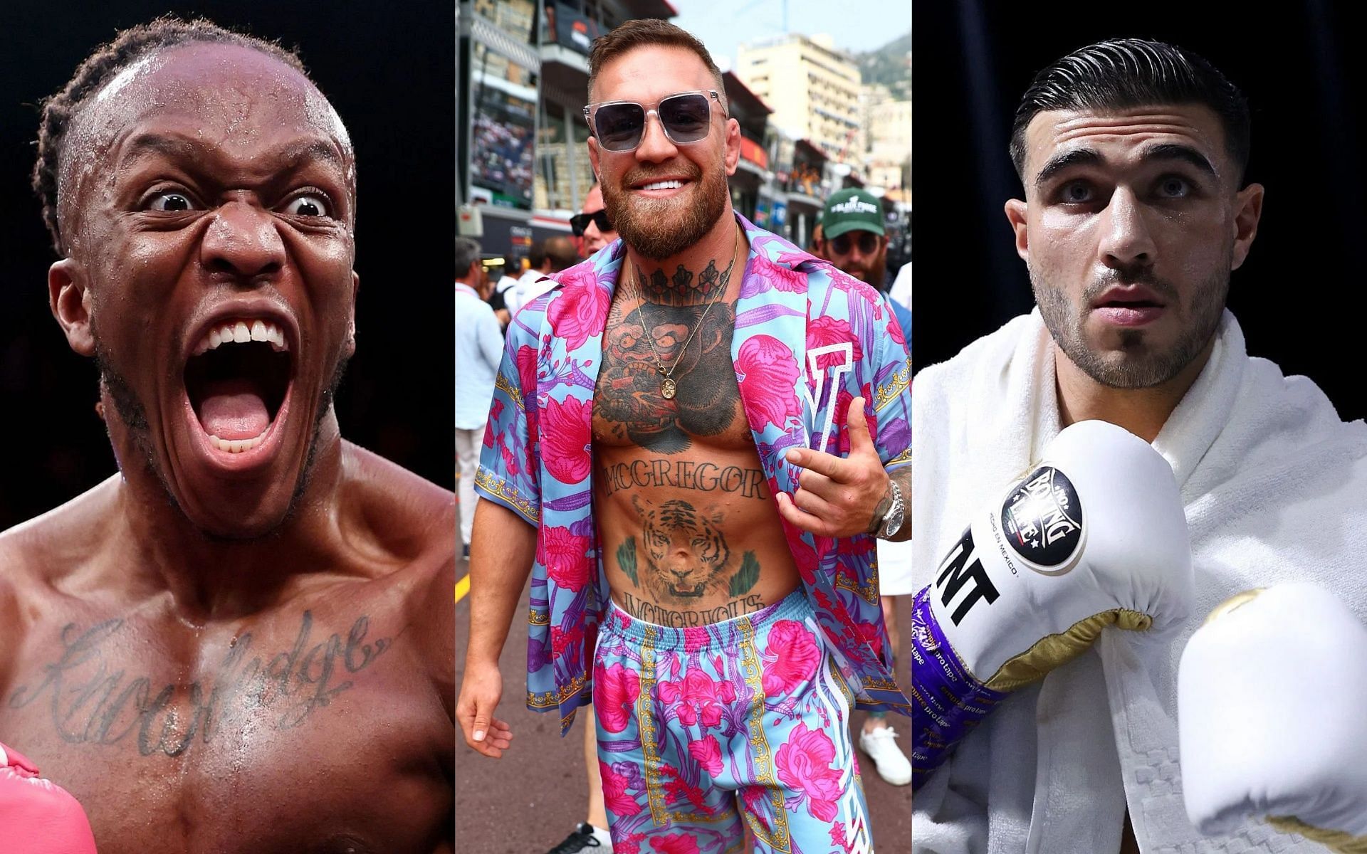 KSI (L), Conor McGregor (M), and Tommy Fury (R).