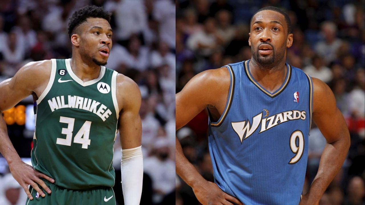 Giannis Antetokounmpo (L) and Gilbert Arenas (R)