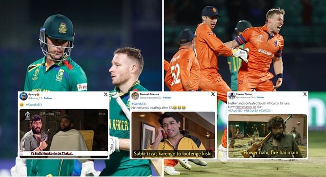 "Flower nahi, fire hai main" - Fans react as Netherlands beat South Africa by 38 runs in SA vs NED 2023 World Cup match