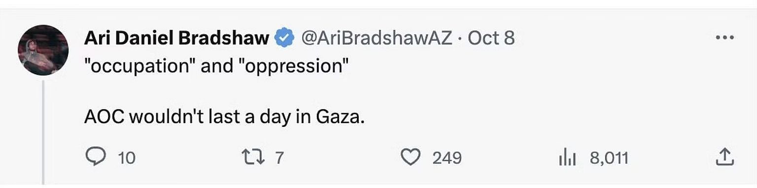 Social media users slammed AOC for her comments urging ceasefire in Israel amidst the Hamas attack: Reactions explored. (Image via Twitter)