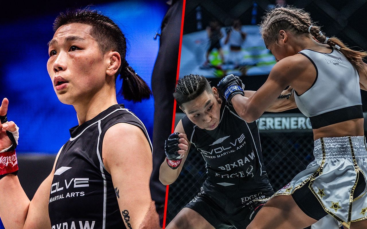 Xiong Jing Nan (left) and Xiong fighting Wondergirl (right) | Image credit: ONE Championship