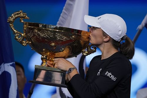 Iga Swiatek pictured with her 2023 China Open trophy