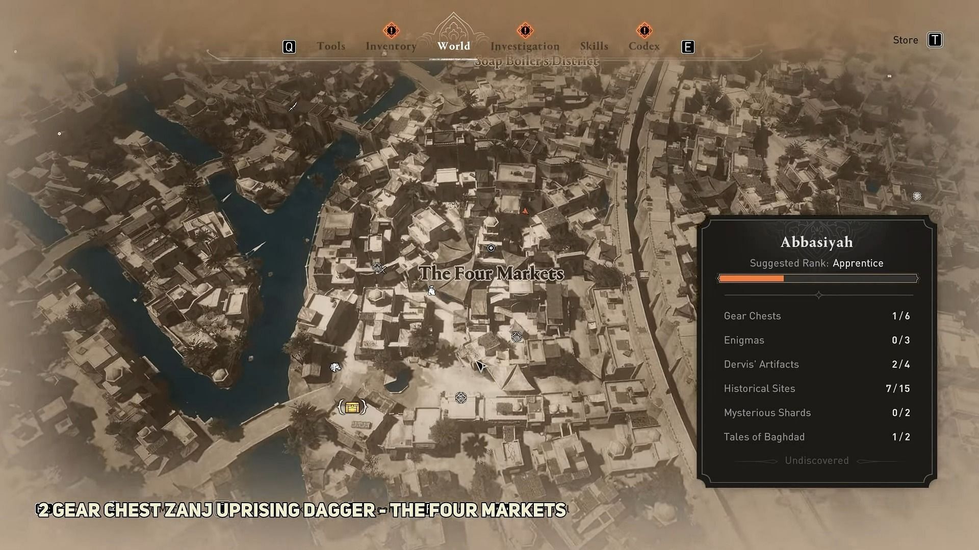 Four Markets gear chest location in Assassin&#039;s Creed Mirage (Image via WoW Quests/YouTube)