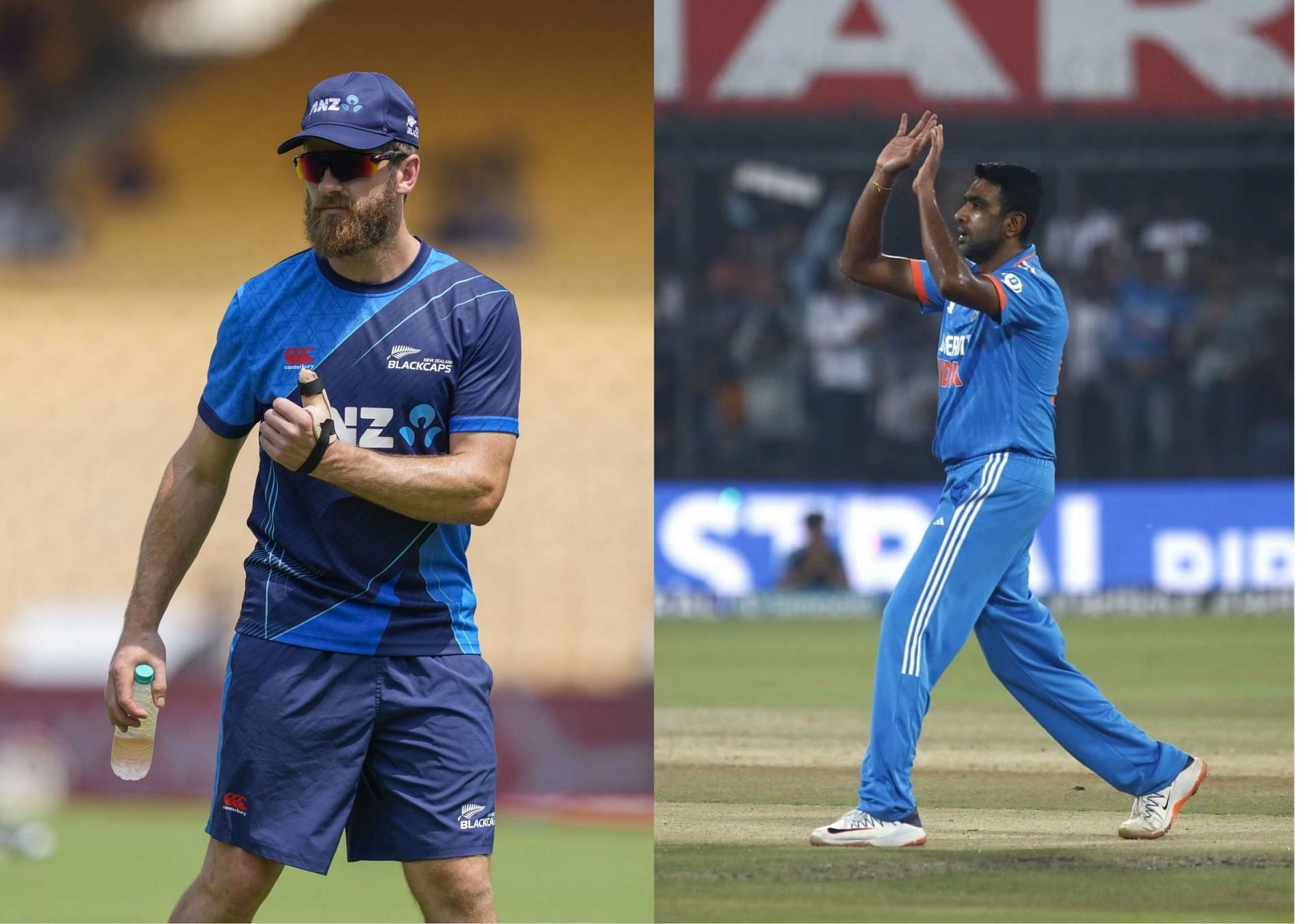 Though for different reasons, Kane Williamson and R Ashwin have played just one game so far at the 2023 World Cup (Picture Credits: AP; Getty).