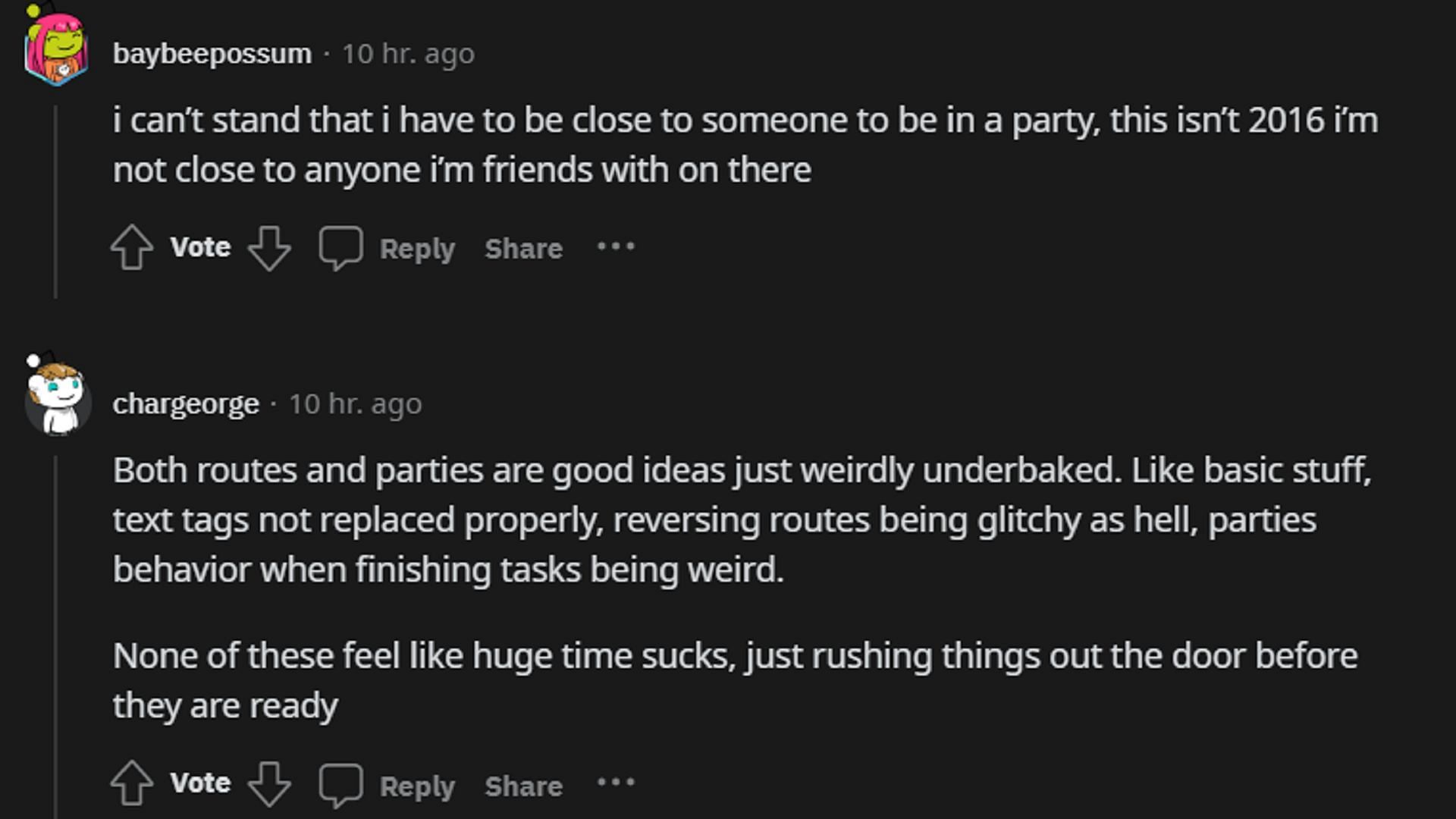 Trainers discuss the current state of Routes, Party Play, and social features in general. (Image via Reddit)