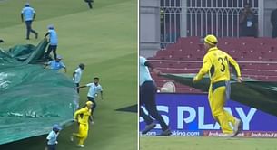 [Watch] David Warner turns groundsman as rain interrupts play in AUS vs SL 2023 World Cup match