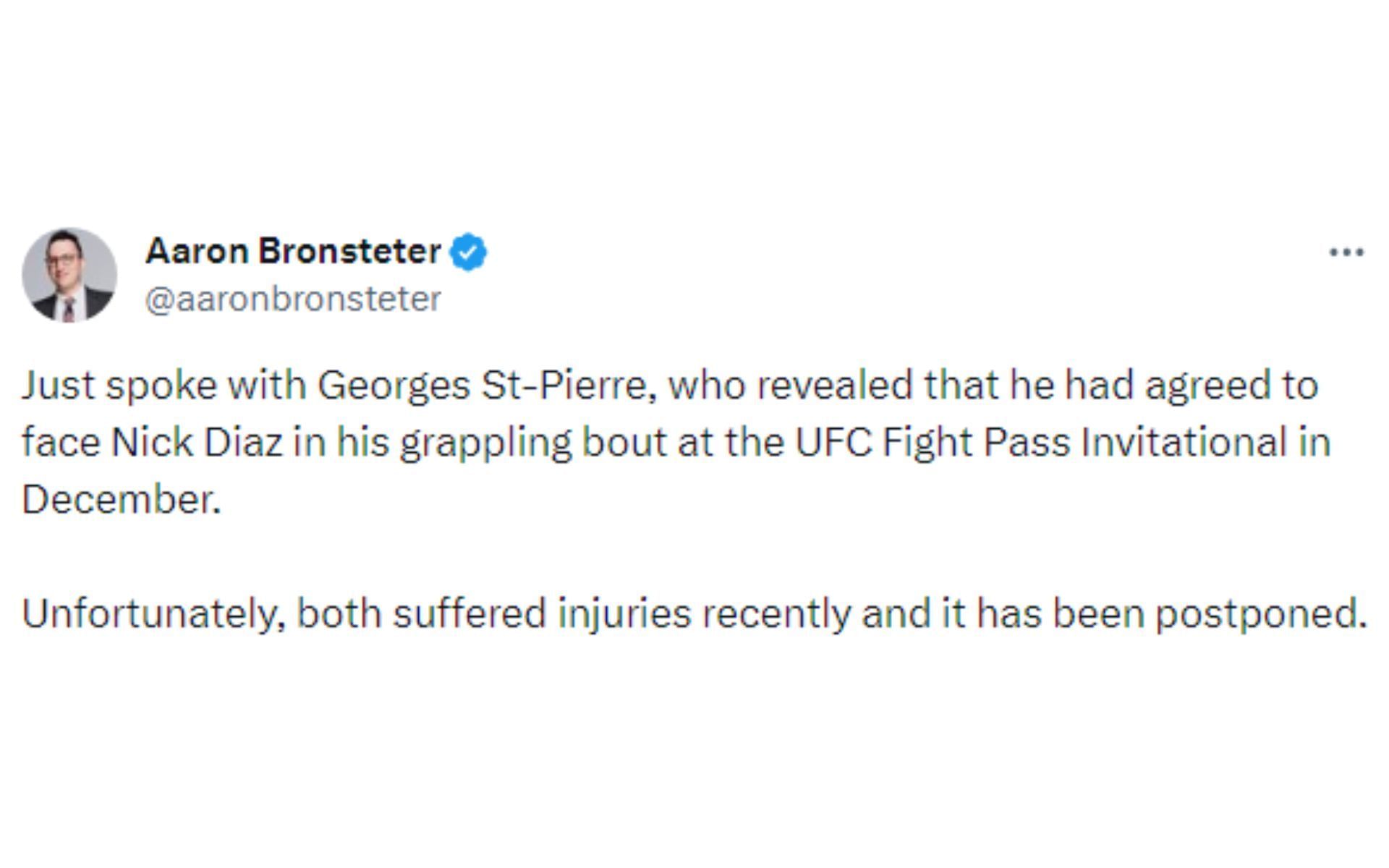 Aaron Bronsteter tweet regarding the grappling match