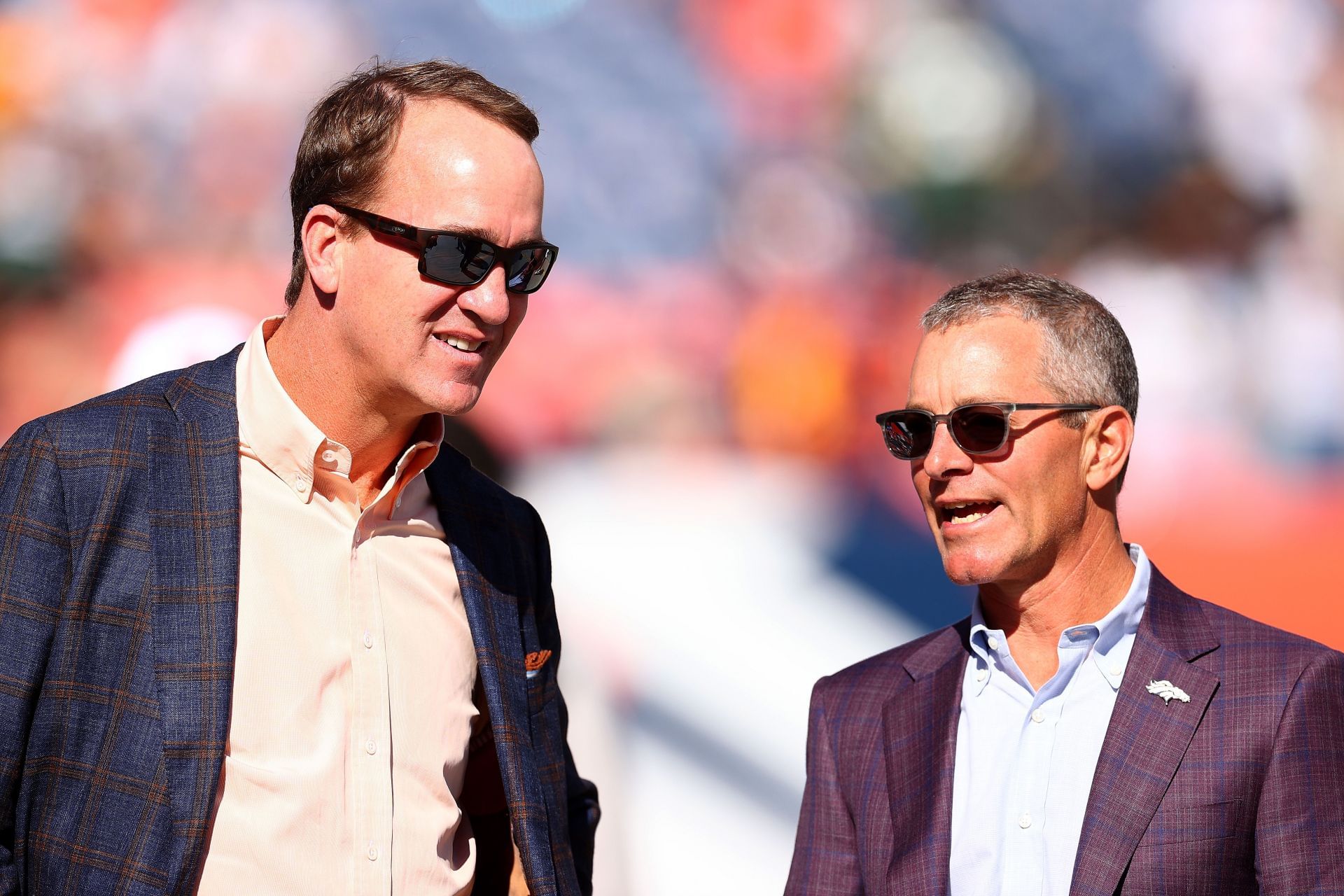 Peyton Manning (left) at Green Bay Packers v Denver Broncos