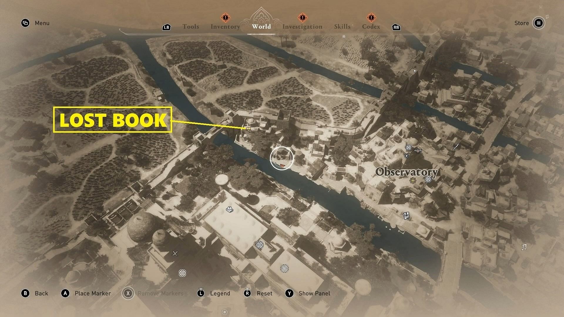 Assassin&#039;s Creed Lost book location in Abbasiyah (Image via Gamerpillar/YouTube)