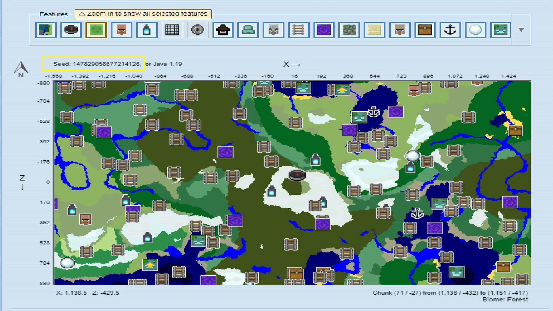 Use the seed locator to reveal the world around you (Image via chunkbase.com)