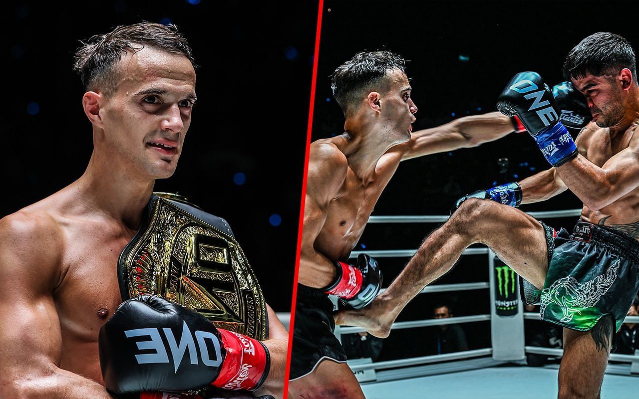 Jonathan Di Bella (left) and Di Bella fighting Danial Williams (right) | Image credit: ONE Championship