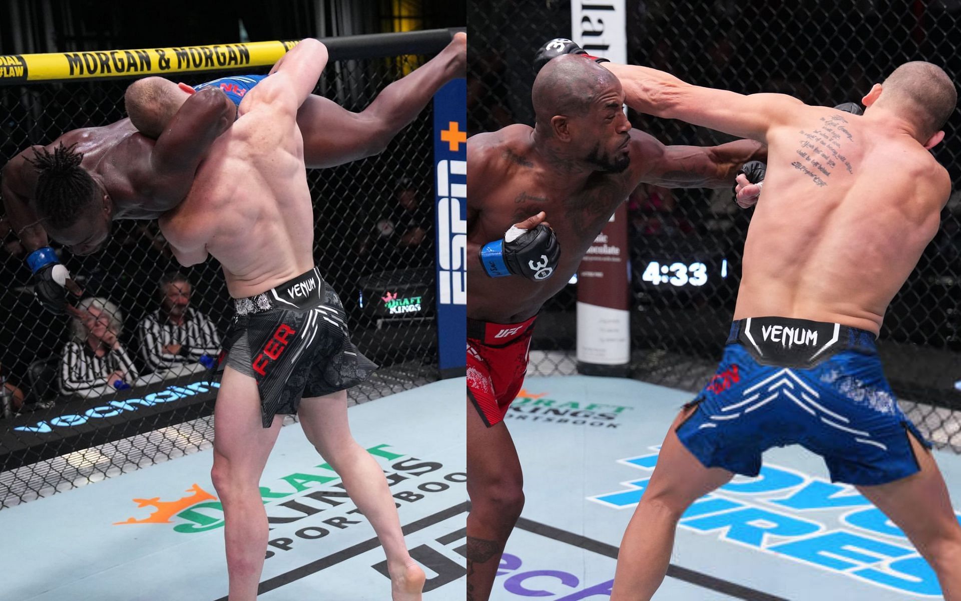 Joe Pyfer vs. Abdul Razak Alhassan (left) and Grant Dawson vs. Bobby Green (right) [Images Courtesy: @GettyImages]