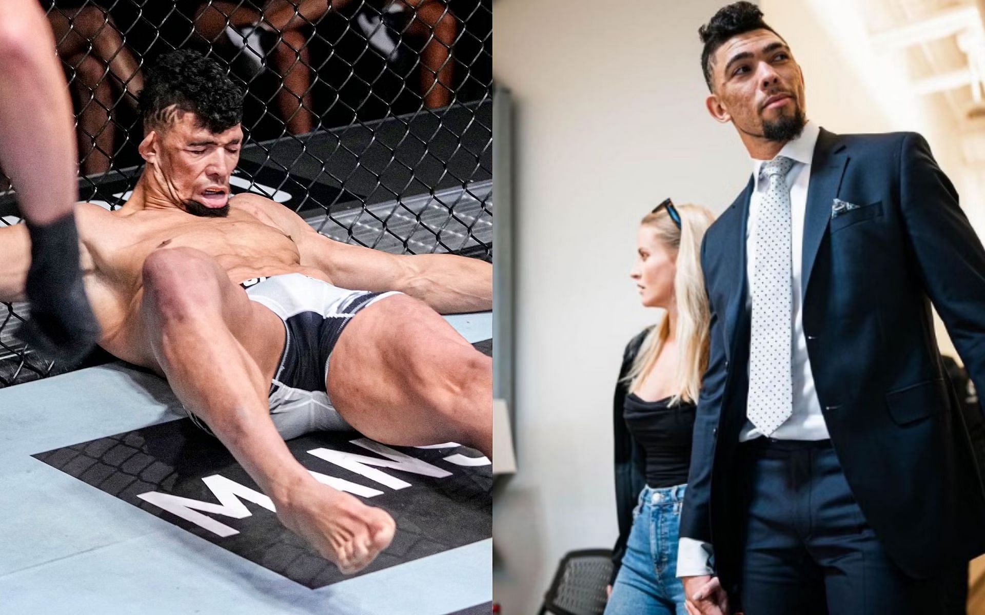 Johnny Walker at UFC Vegas 48 (left) [PC: @espnmma on Twitter]; Johnny Walker and his fiance (right) [PC: @johnnywalker on Instagram]