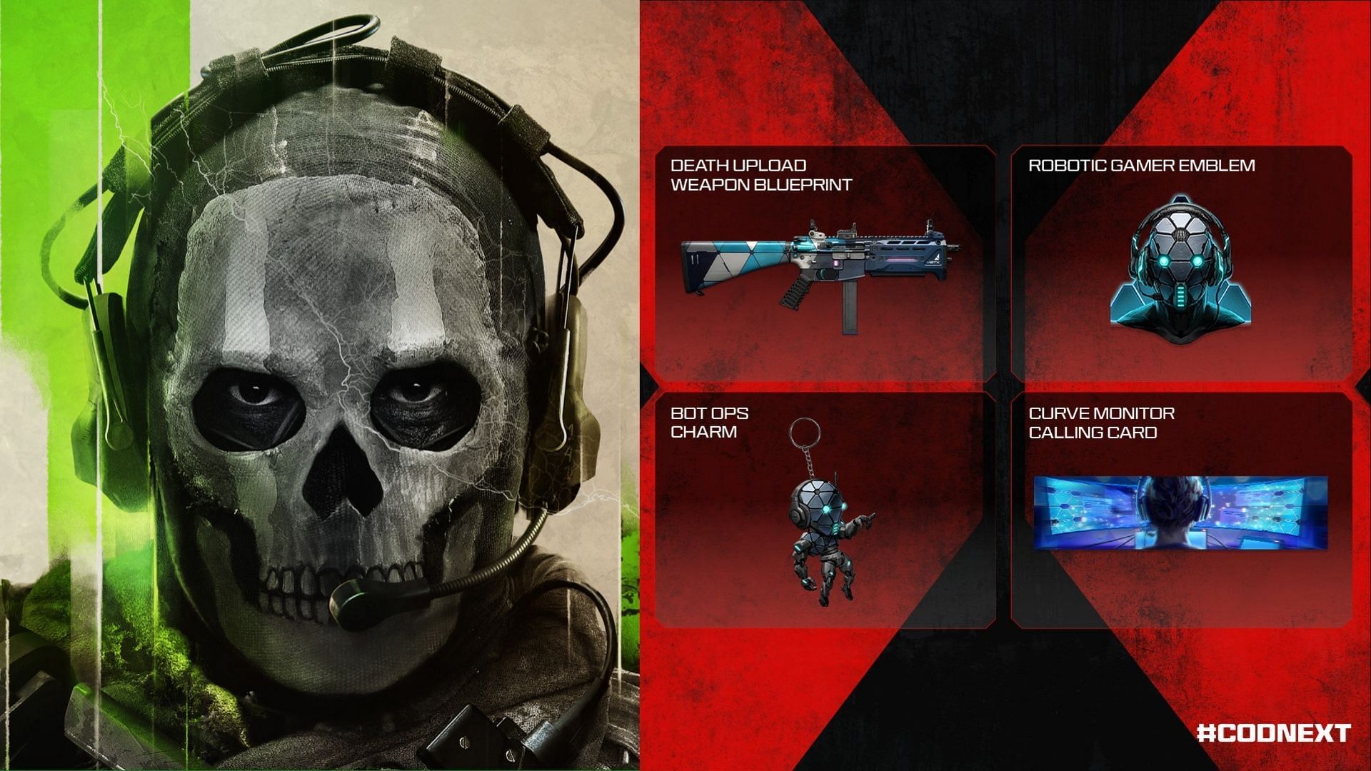 Operator Ghost on left, COD Next viewership rewards on right
