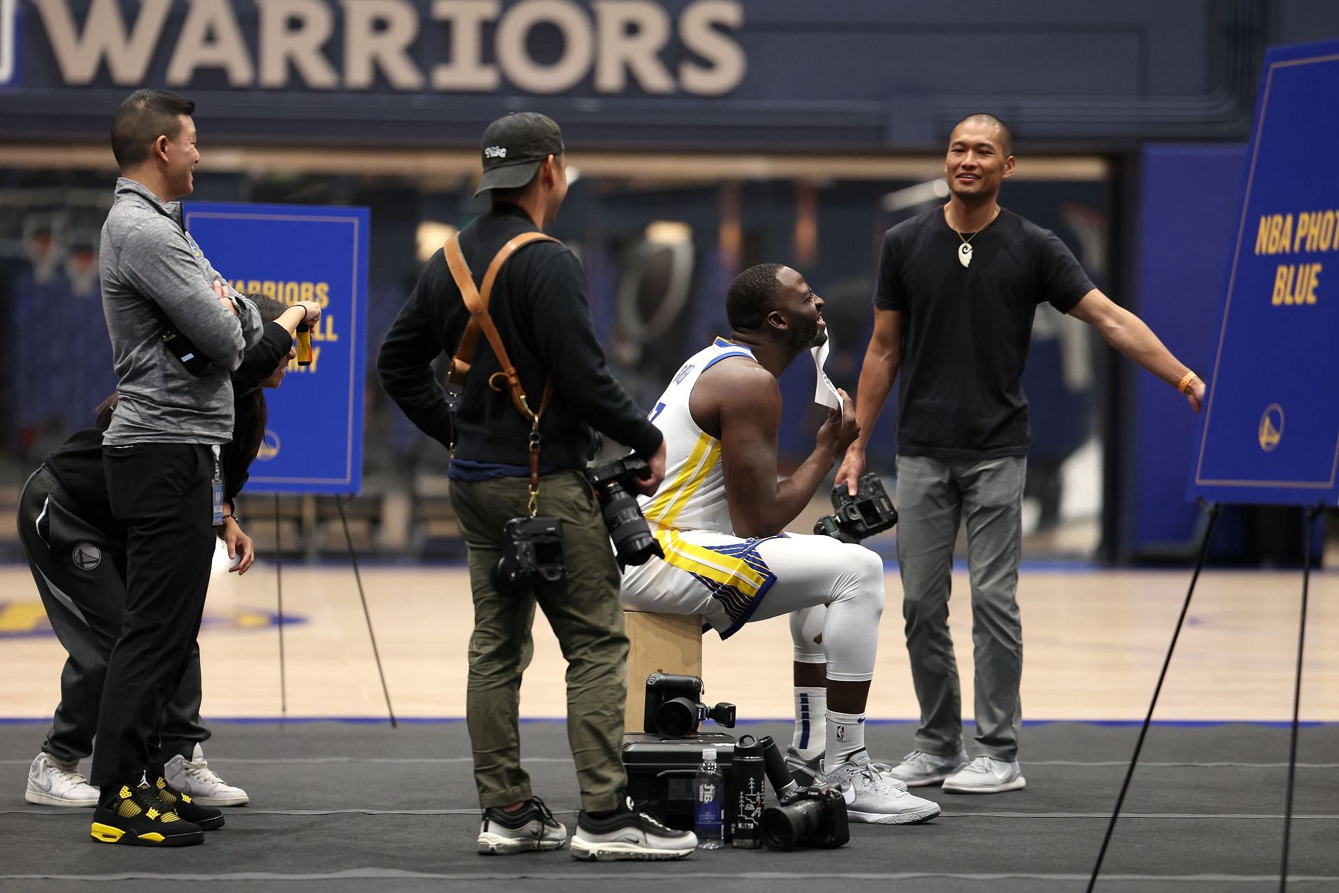 Draymond Green on Golden State Warriors Media Day wearing Nike sneakers