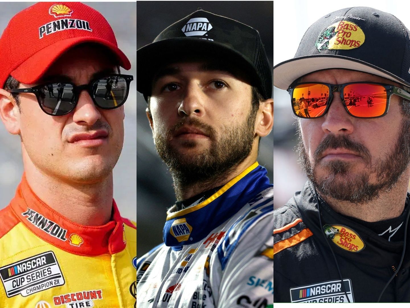 Joey Logano, Chase Elliott and Martin Truex Jr. (Images via Getty and USA Network)