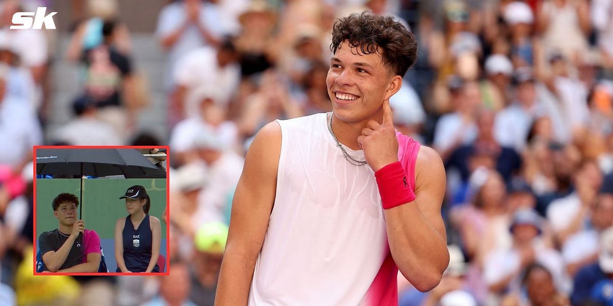 Ben Shelton shares his umbrella with ball kid at Shanghai Masters