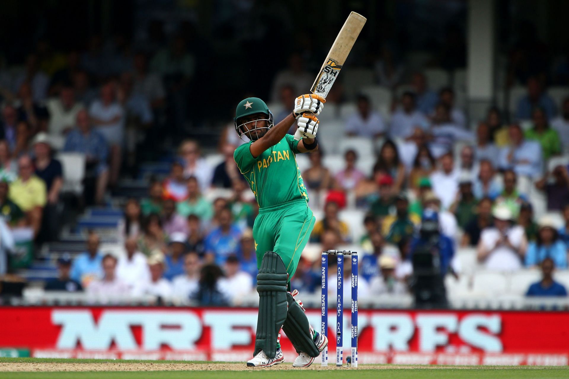 Babar Azam hits out during the ICC Champions Trophy Final. (Pic: Getty Images)
