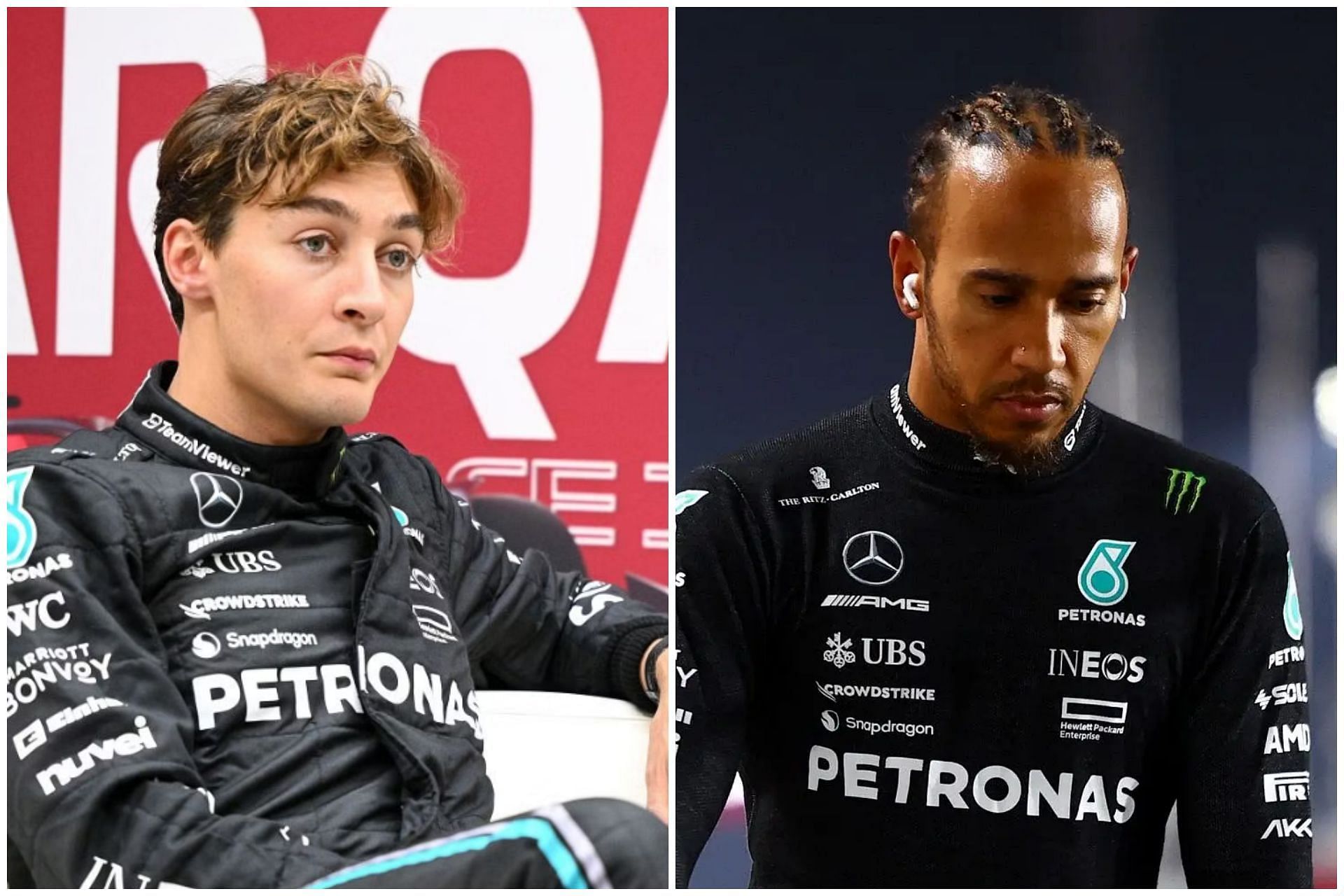 George Russell (L) and Lewis Hamilton (R) (Collage via Sportskeeda)