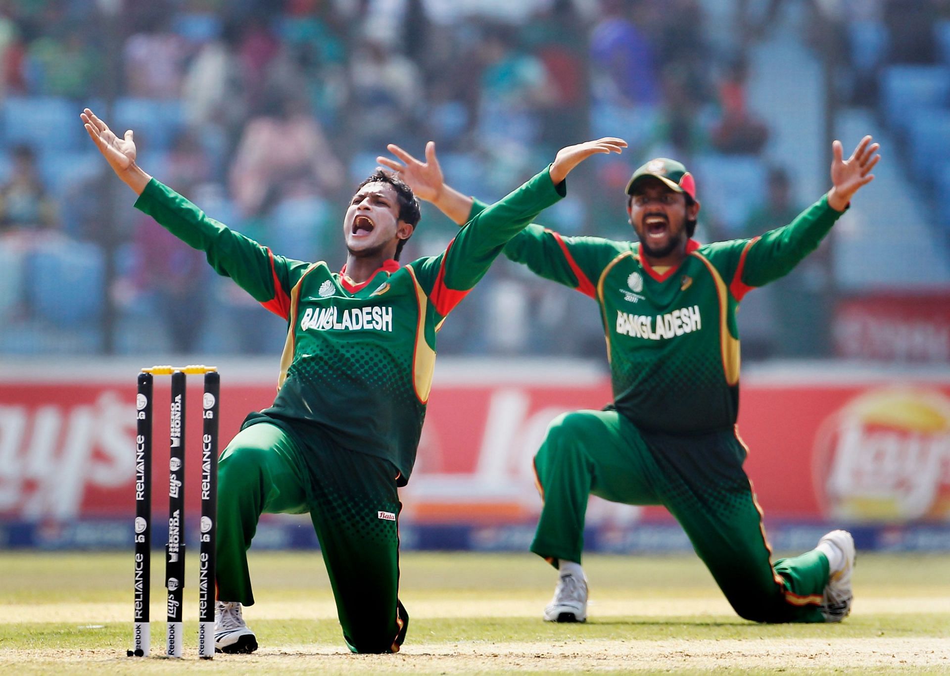 Shakib Al Hasan (left)appeals for a wicket during the 2011 World Cup. (Pic: Getty Images)