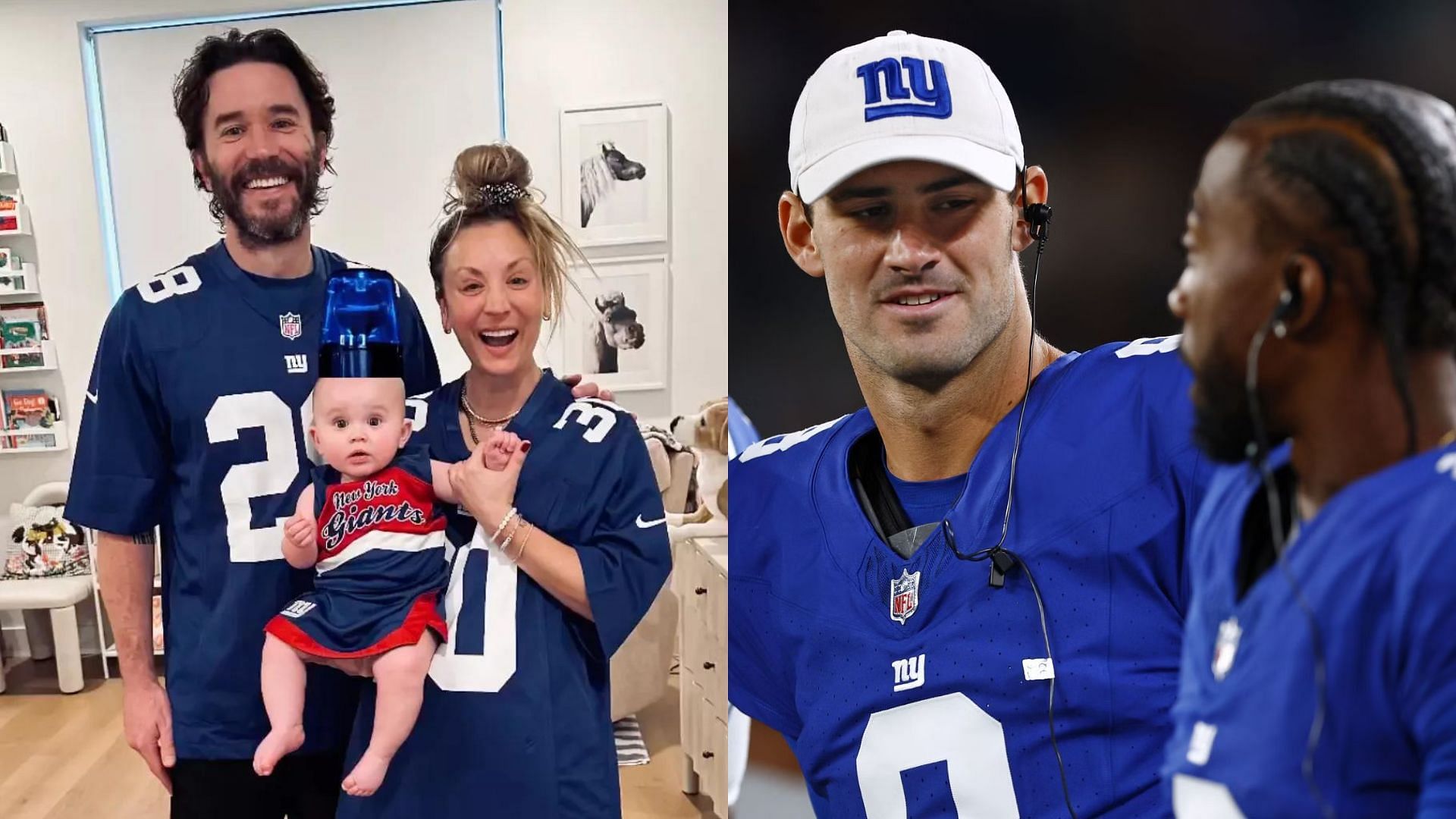 Kaley Cuoco and her family wearing Giants jerseys