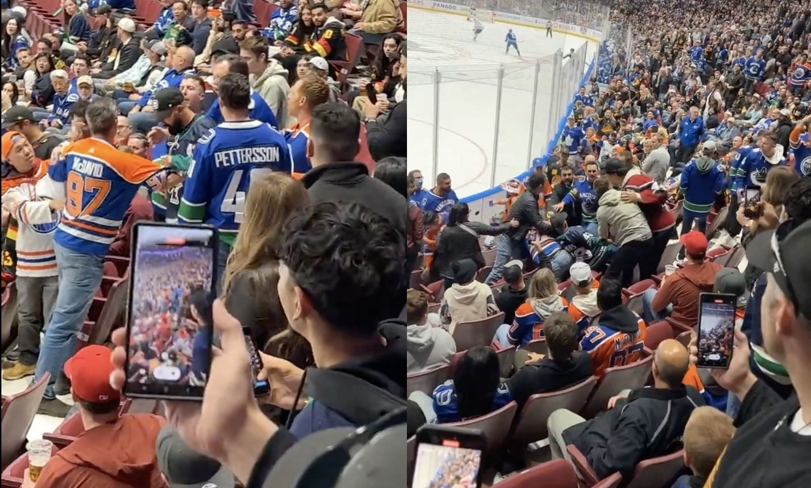 Multiple fans get involved in brawl at Canucks vs. Oilers season opener