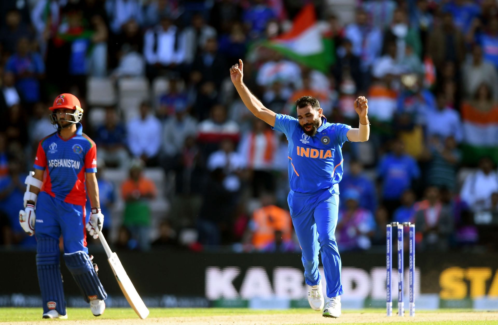 Mohammed Shami celebrates, India v Afghanistan - ICC Cricket World Cup 2019