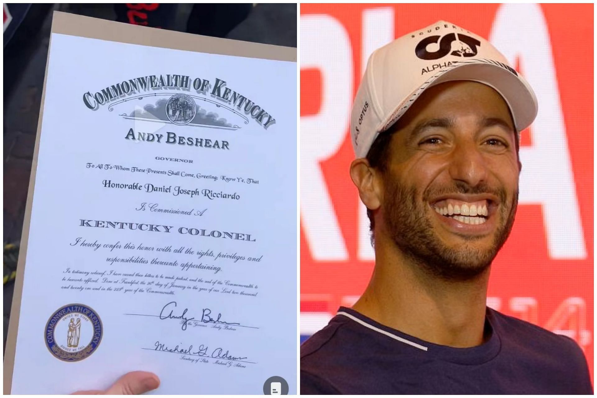 Daniel Ricciardo is now officially a Kentucky Colonel (Collage via Sportskeeda)