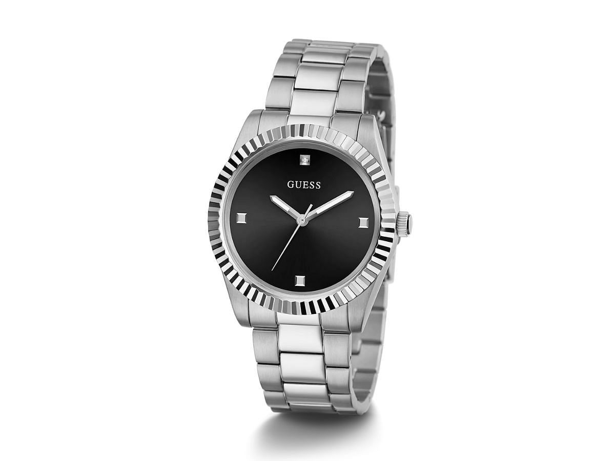 GUESS Men&#039;s Silver Tone Analog Watch (Image via Guess website)