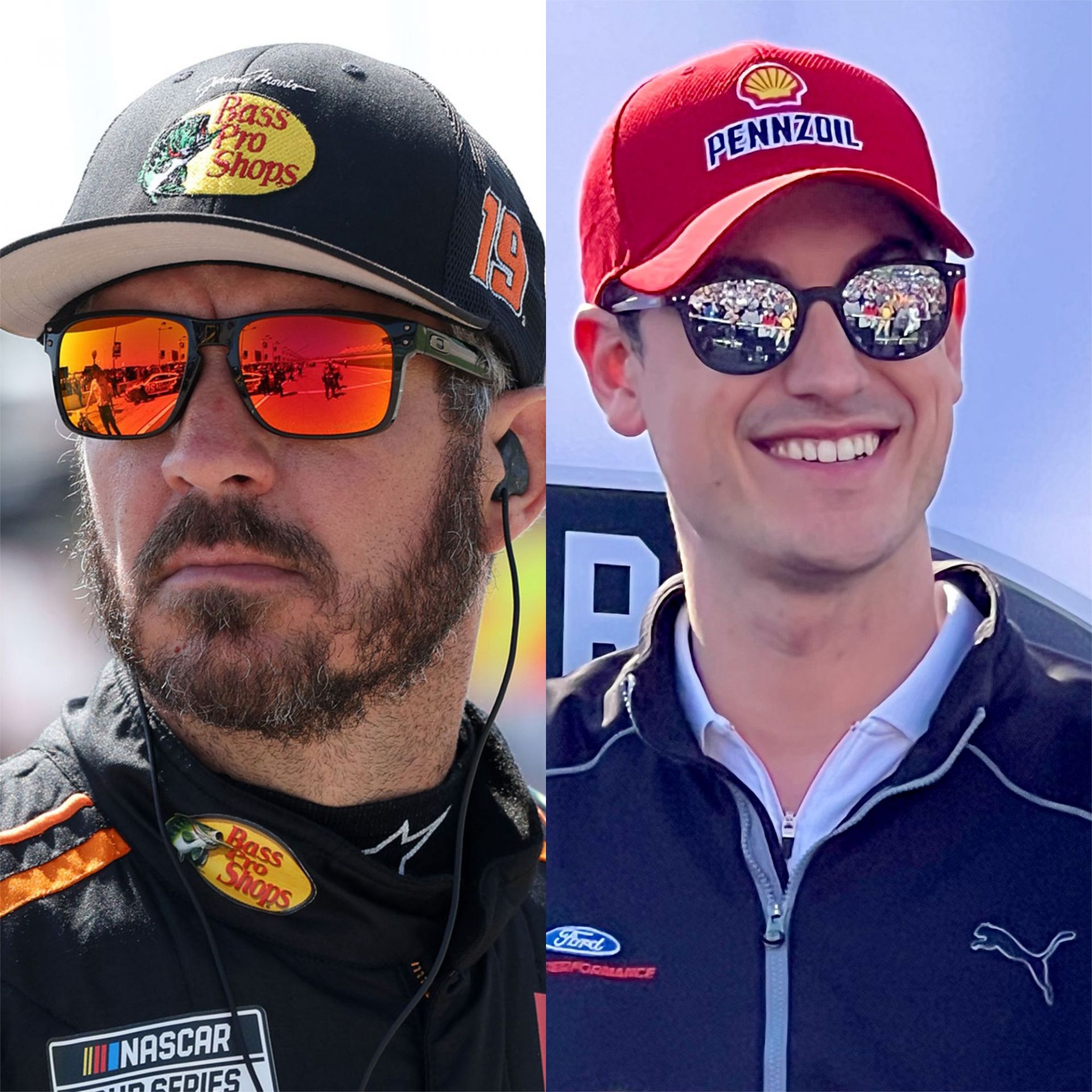 (L-R) NASCAR Cup Series drivers Martin Truex Jr. and Joey Logano