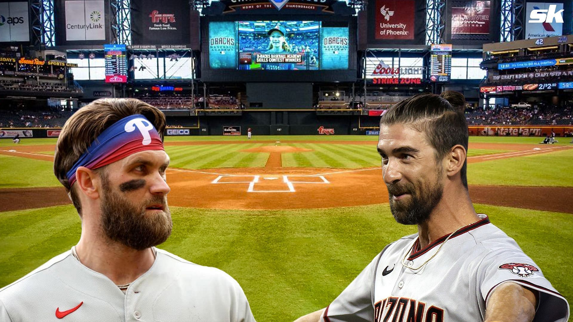 Bryce Harper gestured towards Olympic swimmer Michael Phelps after his Game 5 homerun