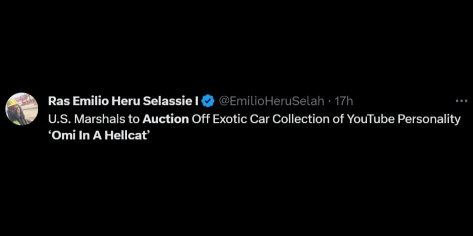 YouTuber Omi in a Hellcat&#039;s car collection is to be auctioned off by the U.S. Marshals. (Image via X/@EmilioHeruSelah)