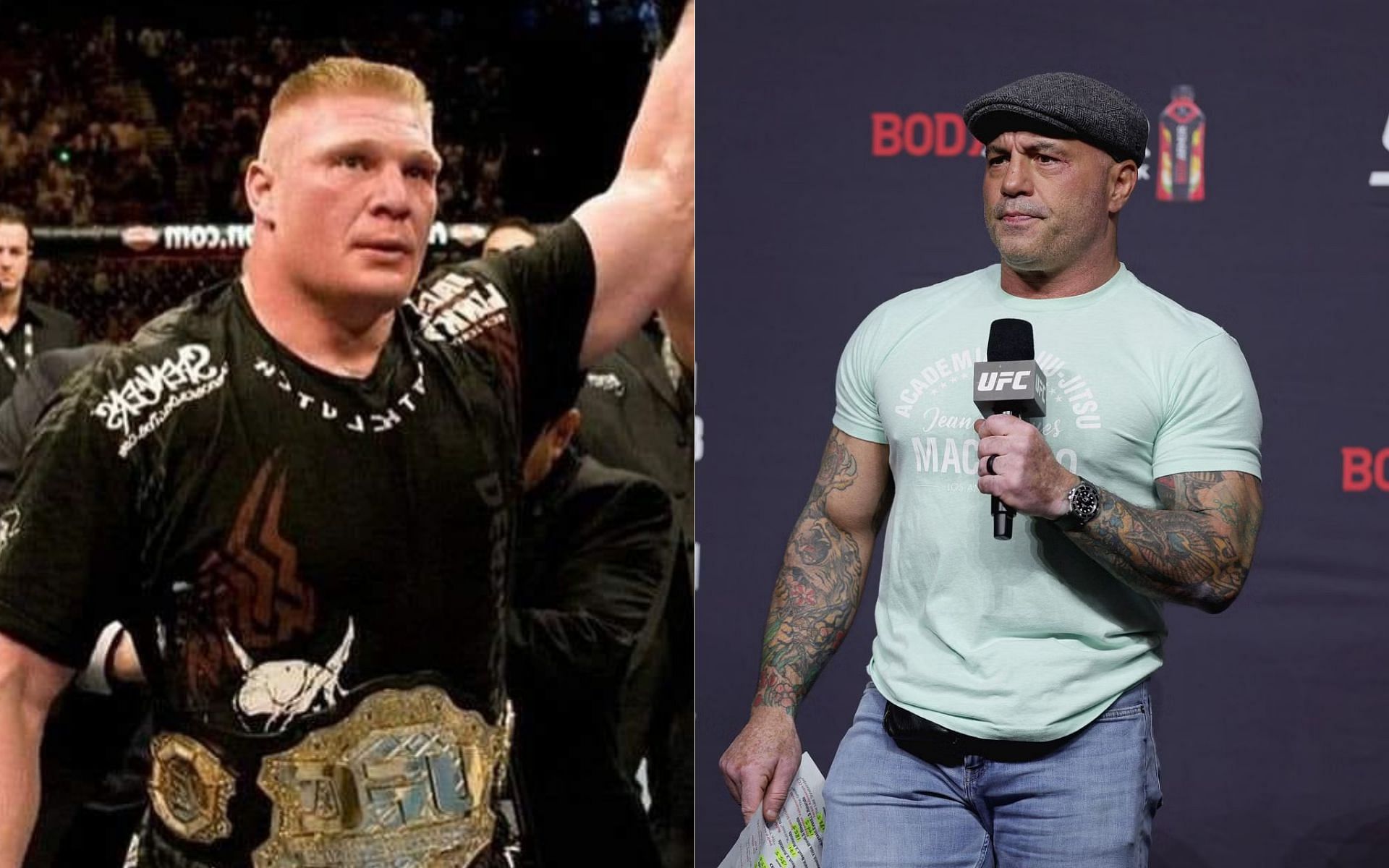 Brock Lesnar (left) and Joe Rogan (right) [Image credits: @TheLincDawg on Twitter]
