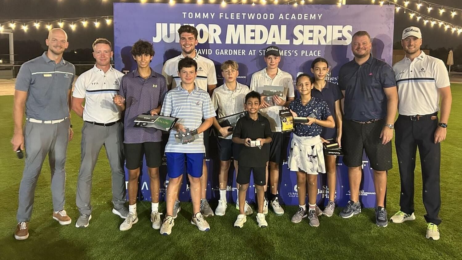 The winners of the different divisions at the Tommy Fleetwood Academy Junior Medal Series (Image via Jumeirah Golf Estates)